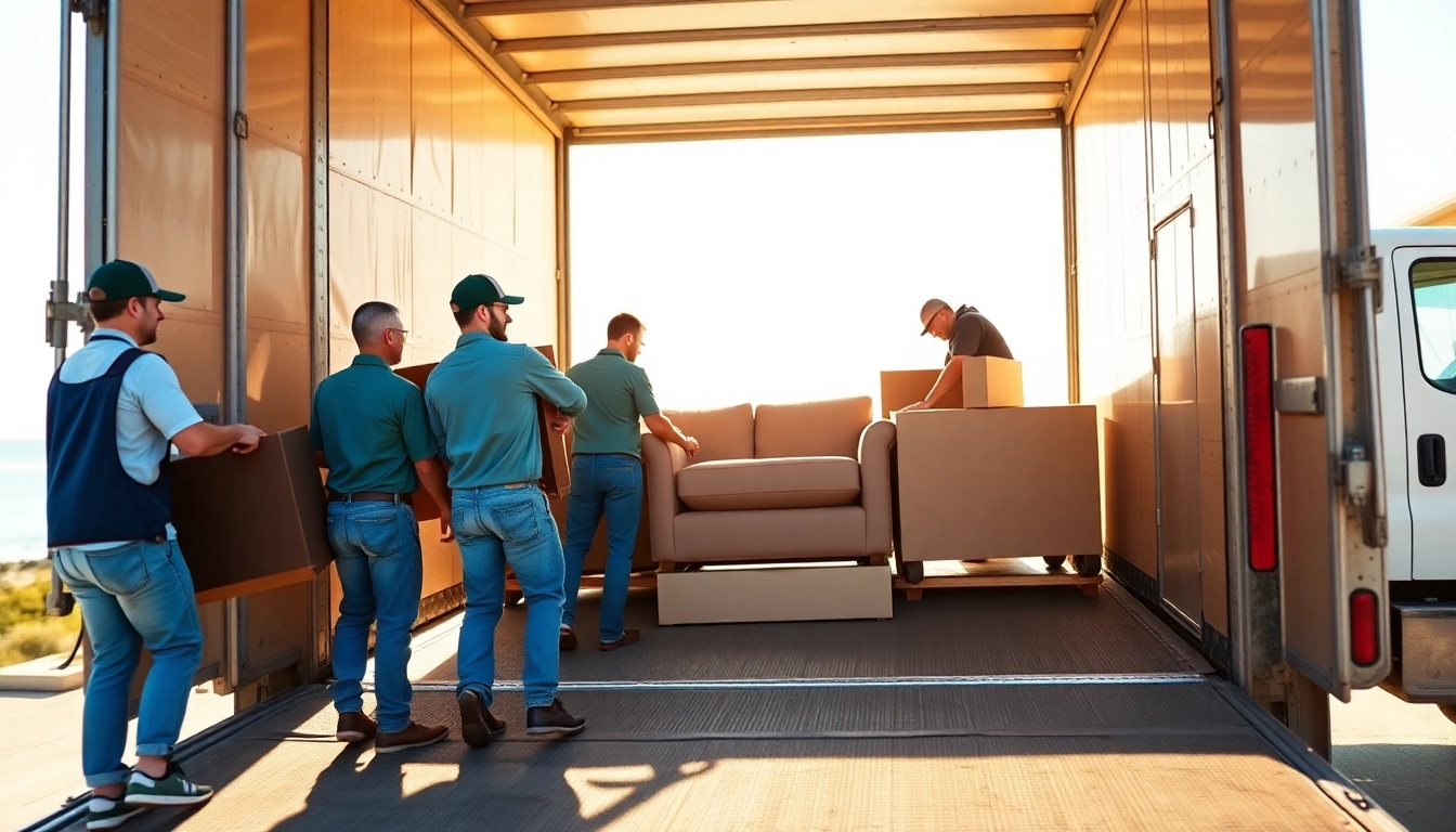 Movers from moving companies beaufort sc efficiently loading furniture into a truck outdoors.