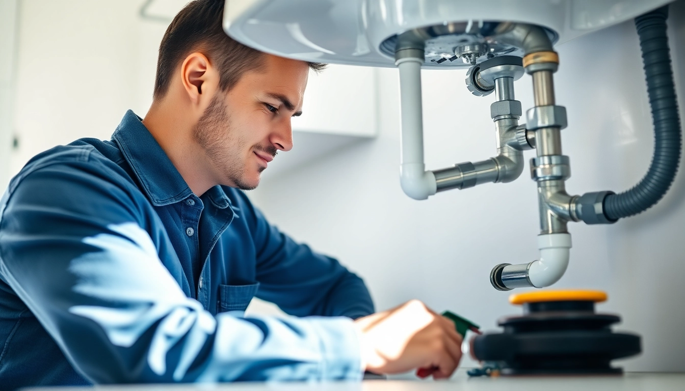 Plumber Knightdale repairing residential plumbing systems in a bright kitchen setting.
