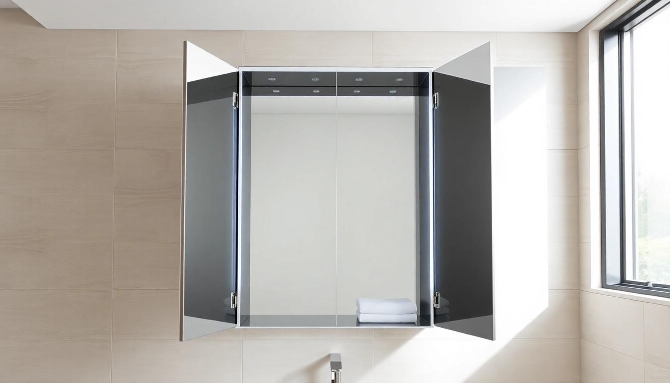 Eleganter sonni Spiegelschrank mit moderner LED-Beleuchtung und Touch-System im Badezimmer.