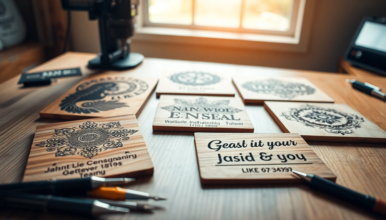Showcase of laser engraving designs with intricate patterns on wood, emphasizing craftsmanship.