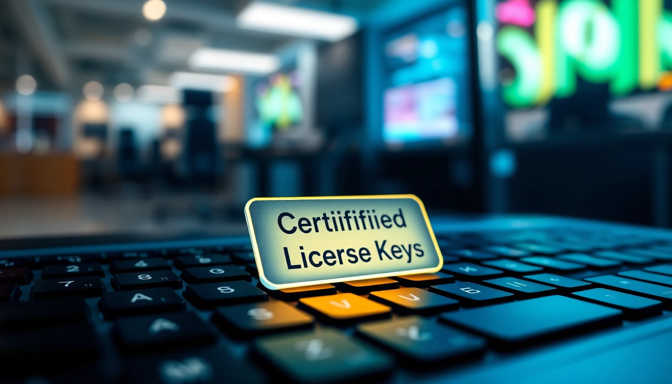 Discover Certified software license keys highlighted on a modern keyboard, showcasing security and authenticity.