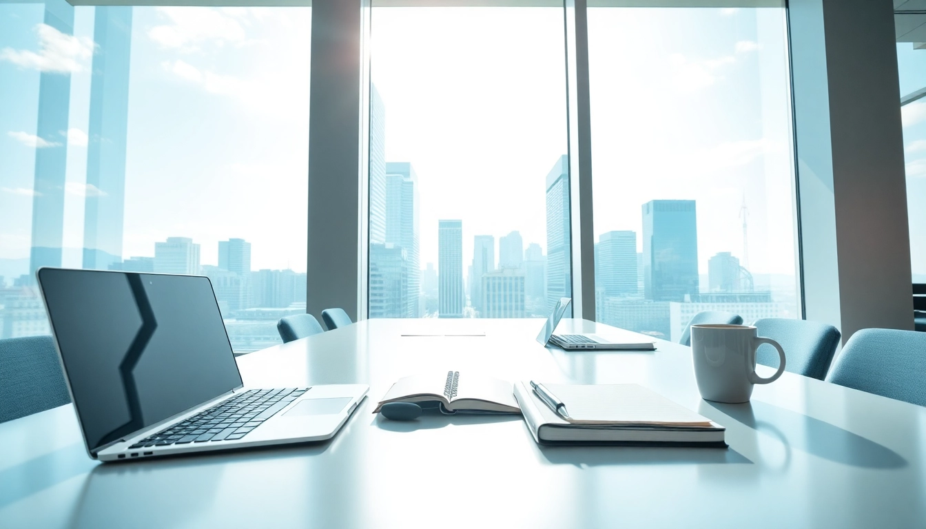 Bekijk de moderne kantooromgeving op https://www.stofnodig.nl met een bureau en laptop.