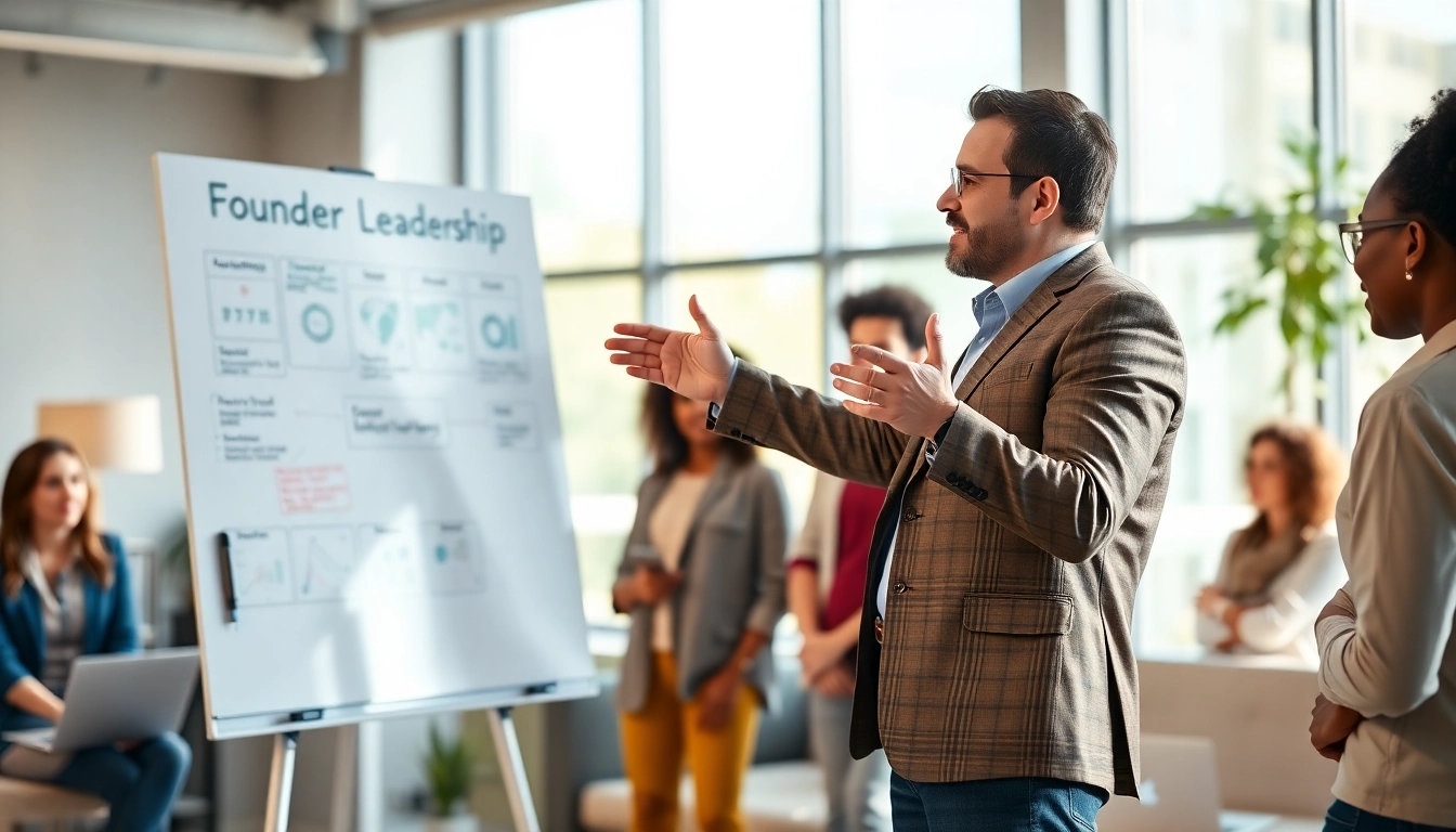 Engaging discussion on founder leadership insights with a diverse audience in a modern office setting.