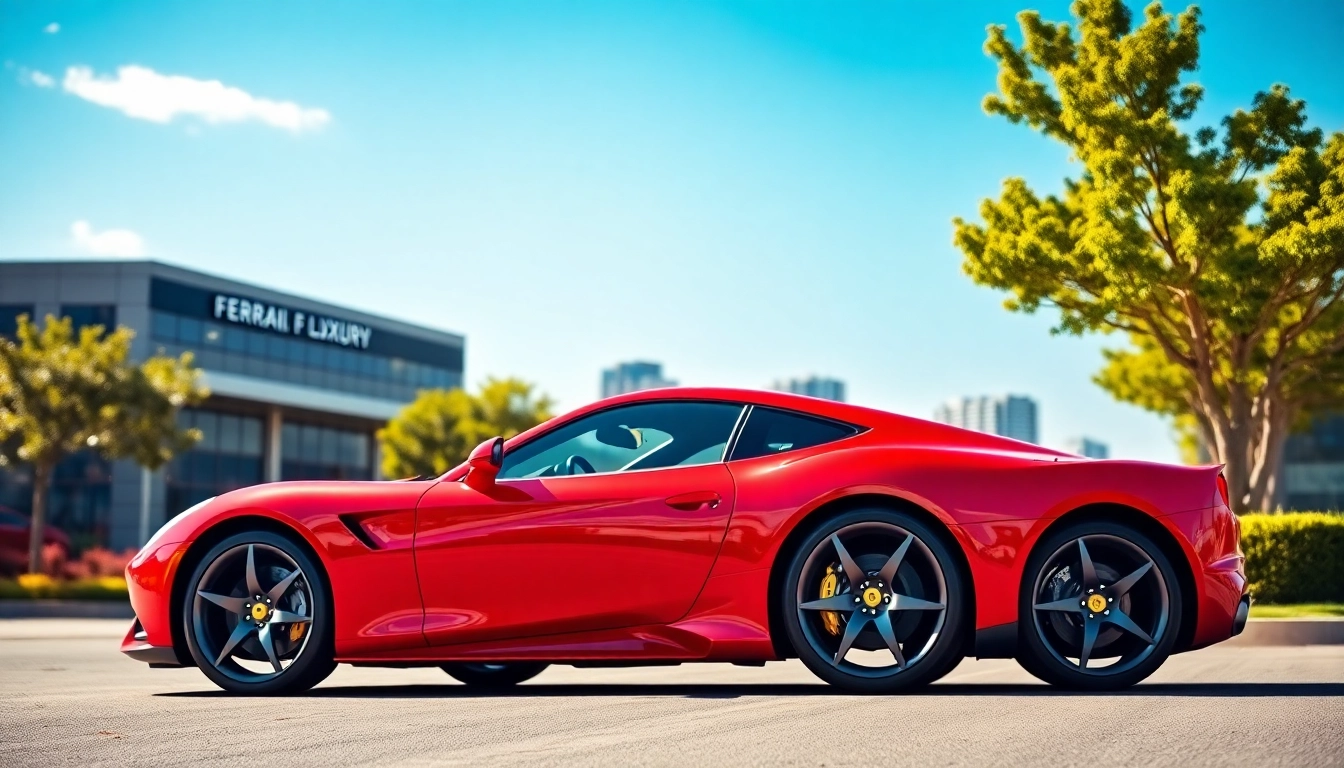 Experience Ferrari finance options Johannesburg with a luxurious red Ferrari at a modern dealership.