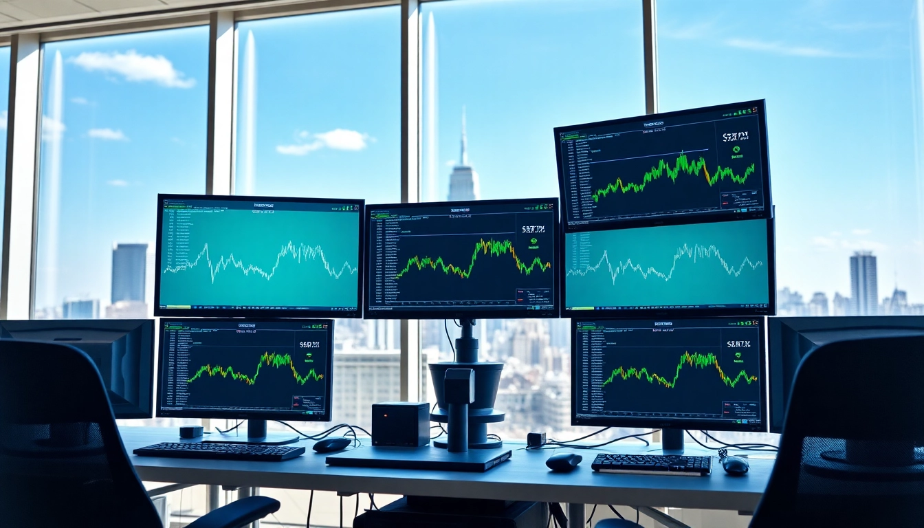Sway markets trading environment with advanced forex data displays in a modern office.