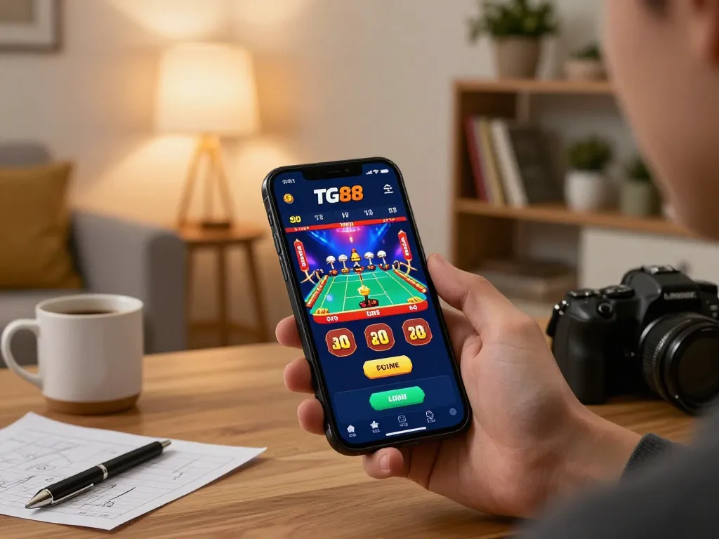 Engaging with the TG88 casino app for mobile betting in a cozy home setting