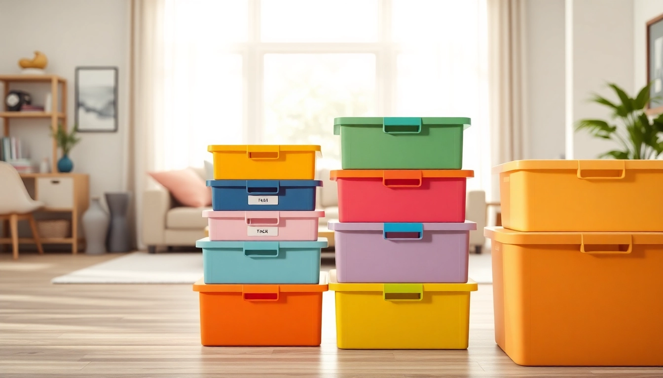 Organize your space with colorful storage box neatly arranged in a modern living room.