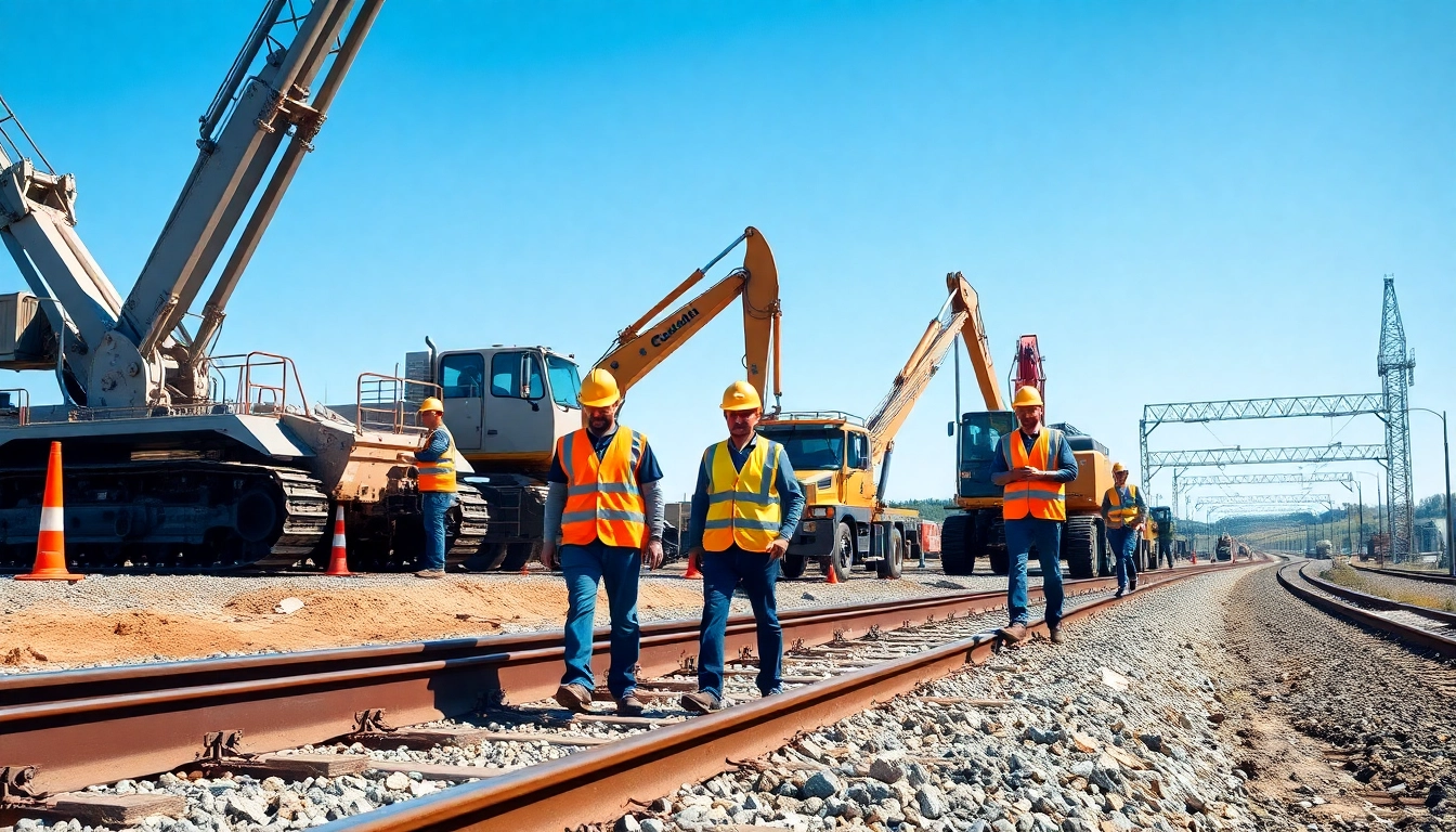 Railroad Contractors Near Me engaged in construction activities on a railway track site.