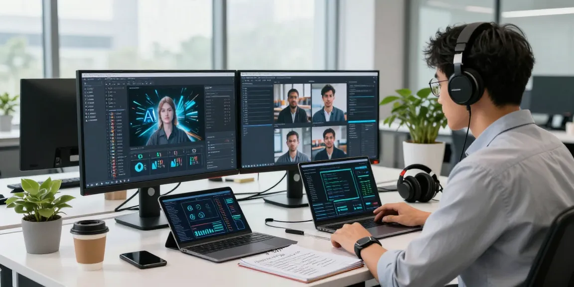 AI image detector analyzing content in a modern tech workspace with advanced moderation tools.