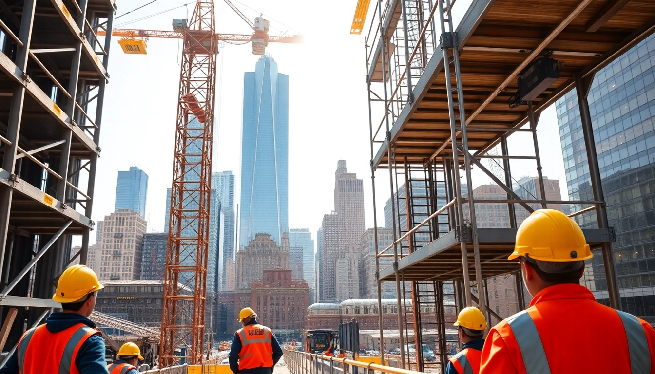 New York City Commercial General Contractor overseeing vibrant construction scene in bustling urban setting.