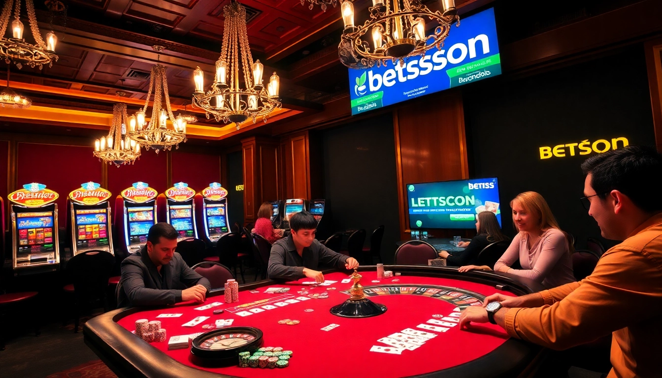 Betsson casino scene with poker chips and a roulette wheel capturing the excitement of gambling.