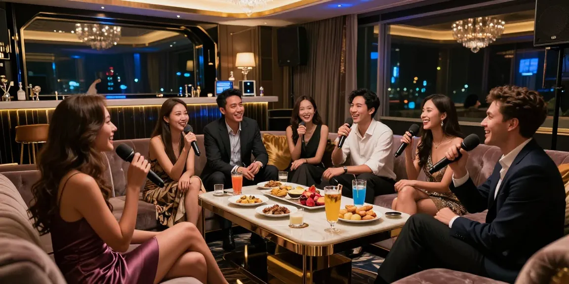 강남쩜오에서 프라이빗한 카라오케 경험을 즐기는 세련된 친구들