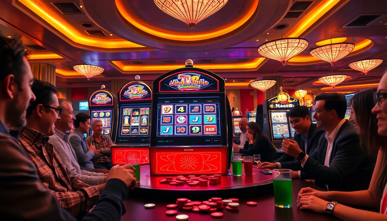 Memenangkan slot terpercaya dengan suasana kasino penuh energi dan lampu berwarna-warni.