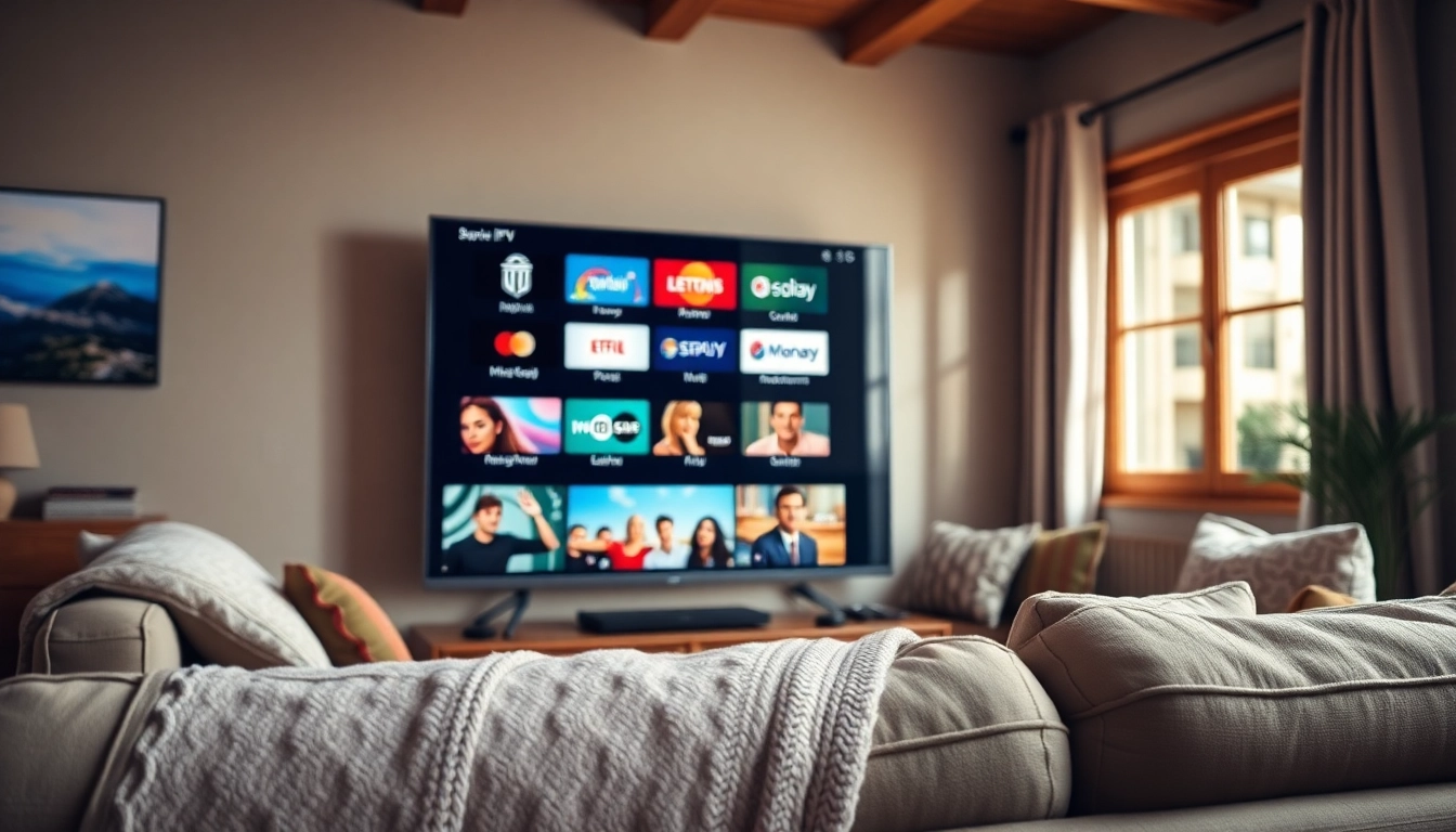 Ve la mejor iptv españa en un ambiente acogedor con un televisor mostrando varios canales.