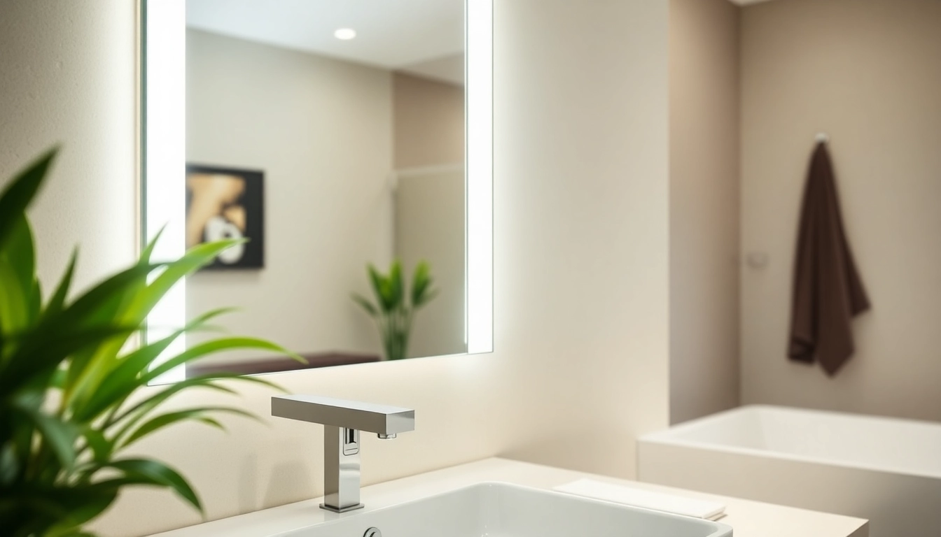 Enhance your bathroom with a stunning mirror and led lights that illuminate your space beautifully.