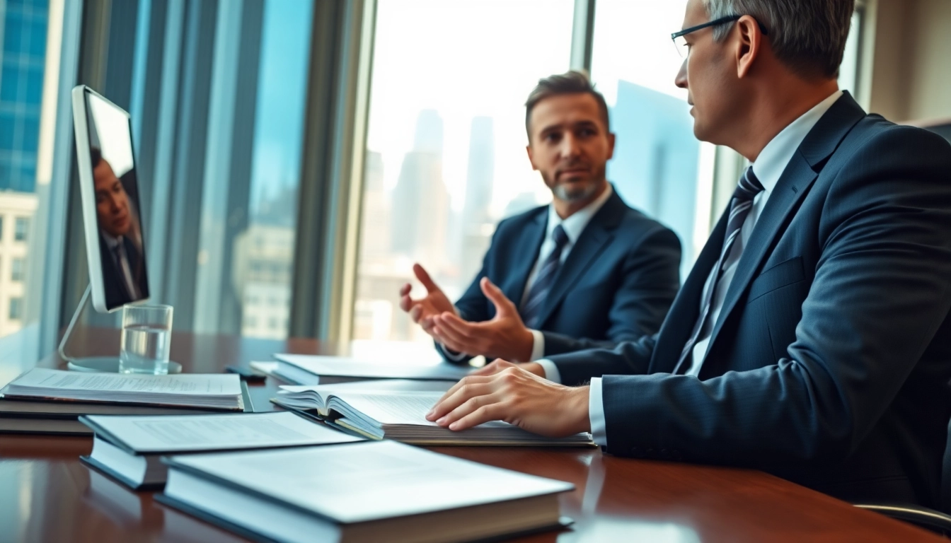 Consulting New York City Personal Injury Lawyer assisting a client in an office environment.