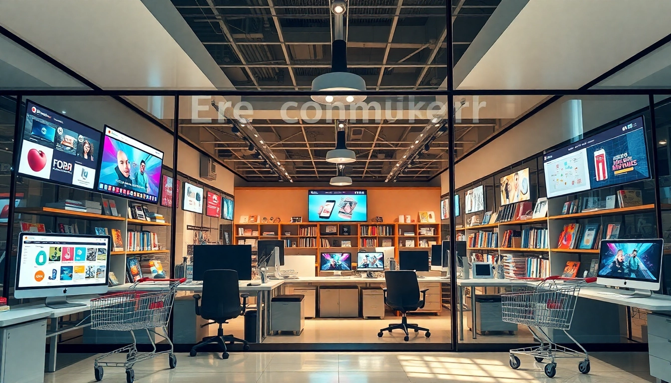 Promote Multi-Store features through a vibrant e-commerce storefront showcasing multiple platforms.