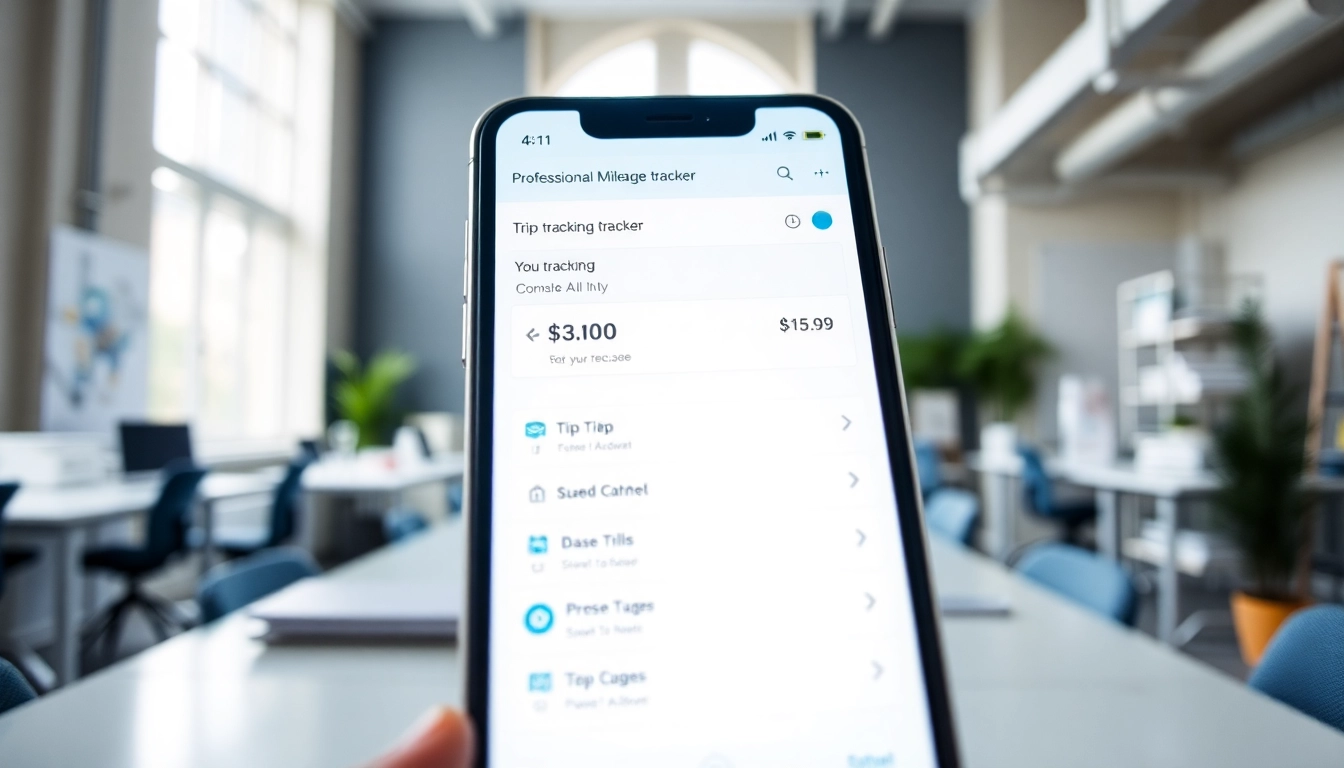 Volg je ritten met www.tripbook.io op een smartphone in een moderne kantooromgeving.