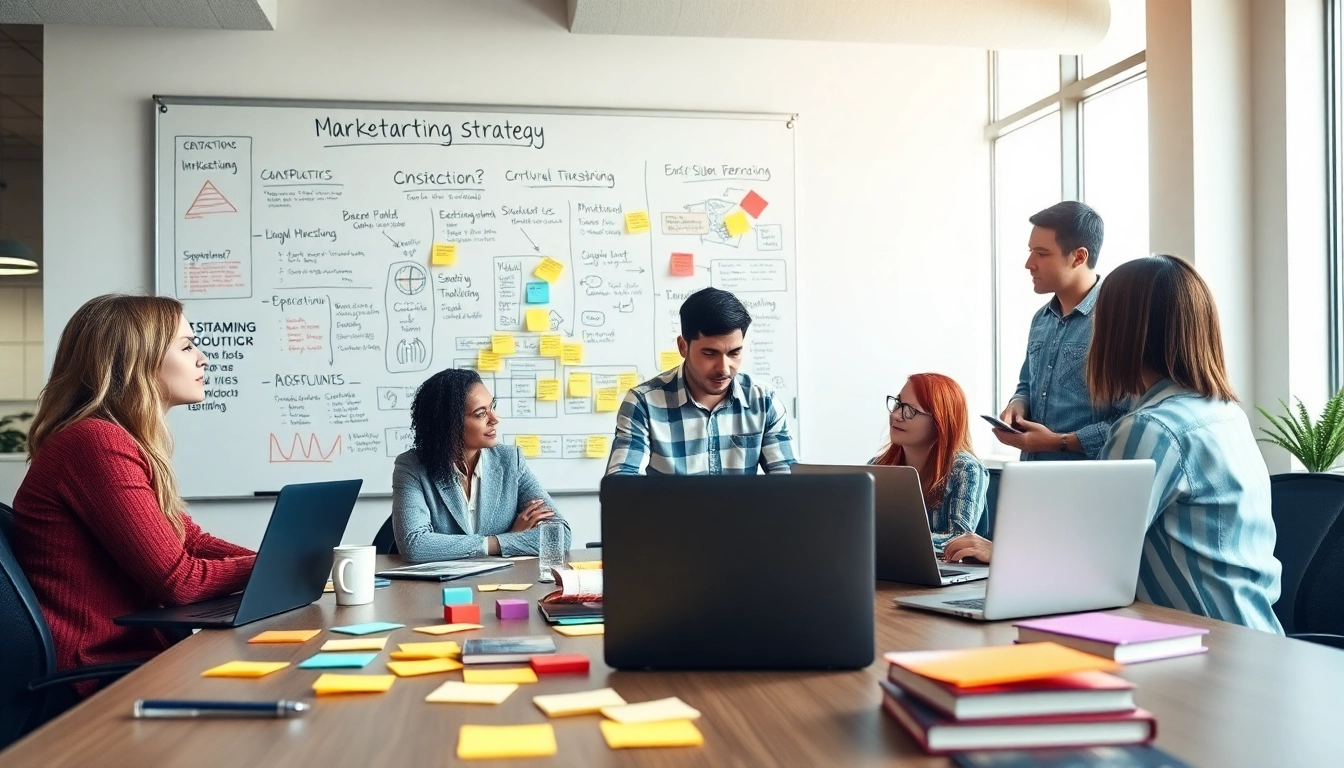 Engaging team planning digital marketing strategies for af88 com in a creative workspace.