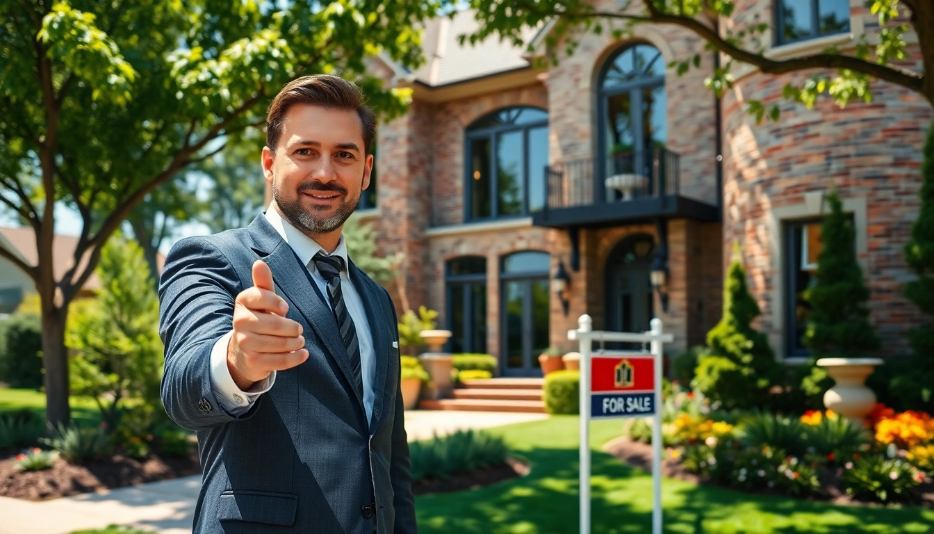 Showcase of a luxury real estate agent presenting a beautiful home with stunning architecture.