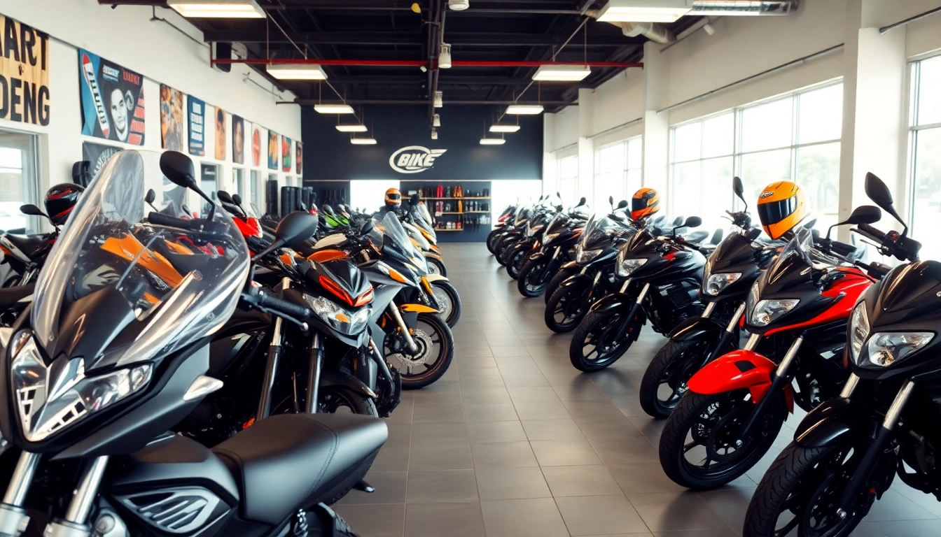 Verkauf von motorrad gebraucht in einem modernen Motorradgeschäft mit glänzenden Modellen.