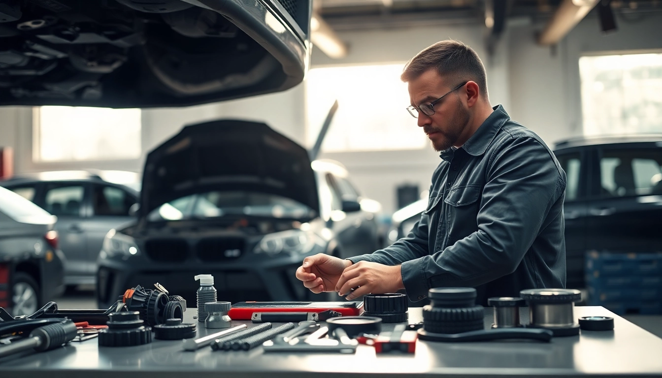 Repairing a vehicle with OEM Replacement parts in a professional workshop.