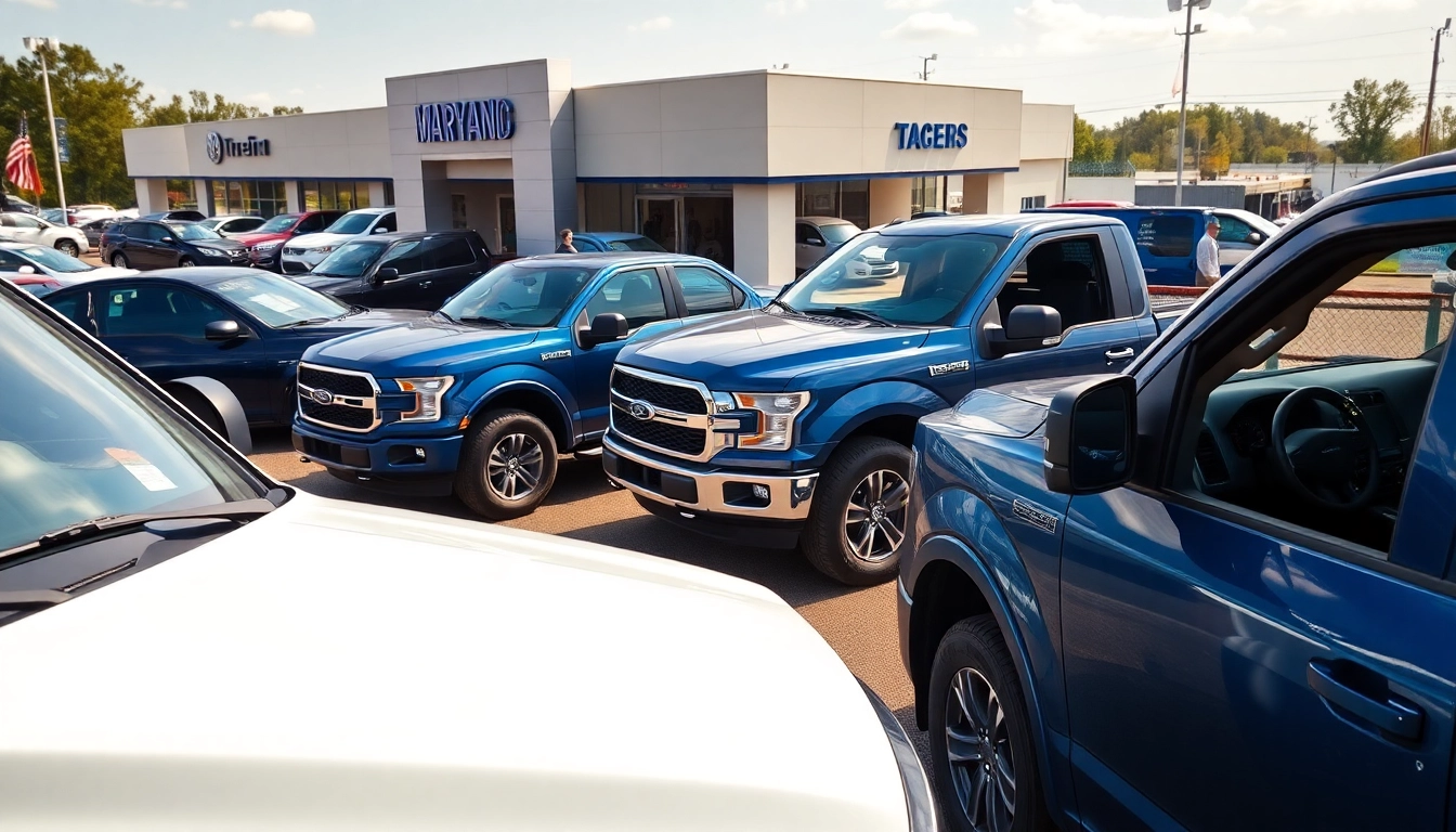 Browse top-quality used trucks Maryland in a vibrant dealership setting showcasing various models.