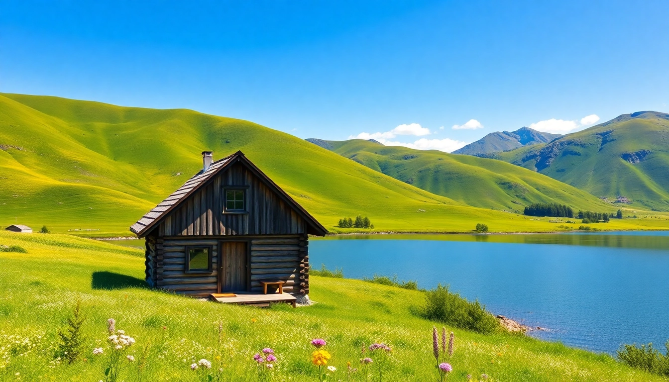 Experience the beauty of Scandia with its serene lakeside cabin surrounded by lush greenery.
