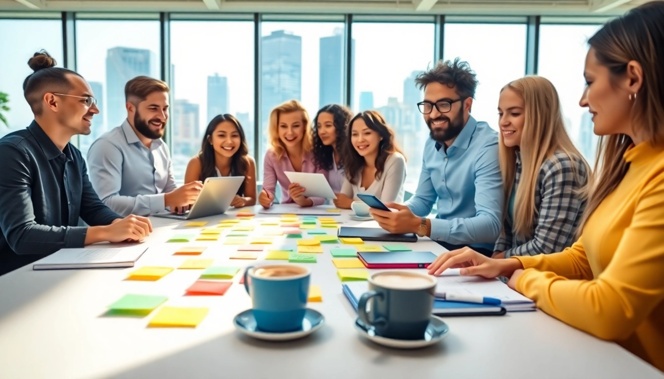 Engaging teamwork at a professional agency office highlighting collaboration and creativity.