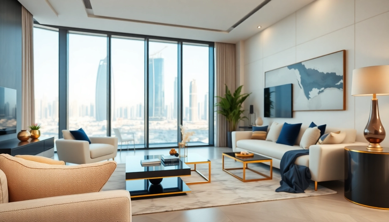 Showcase of stunning interior design dubai featuring a luxurious apartment with modern decor.