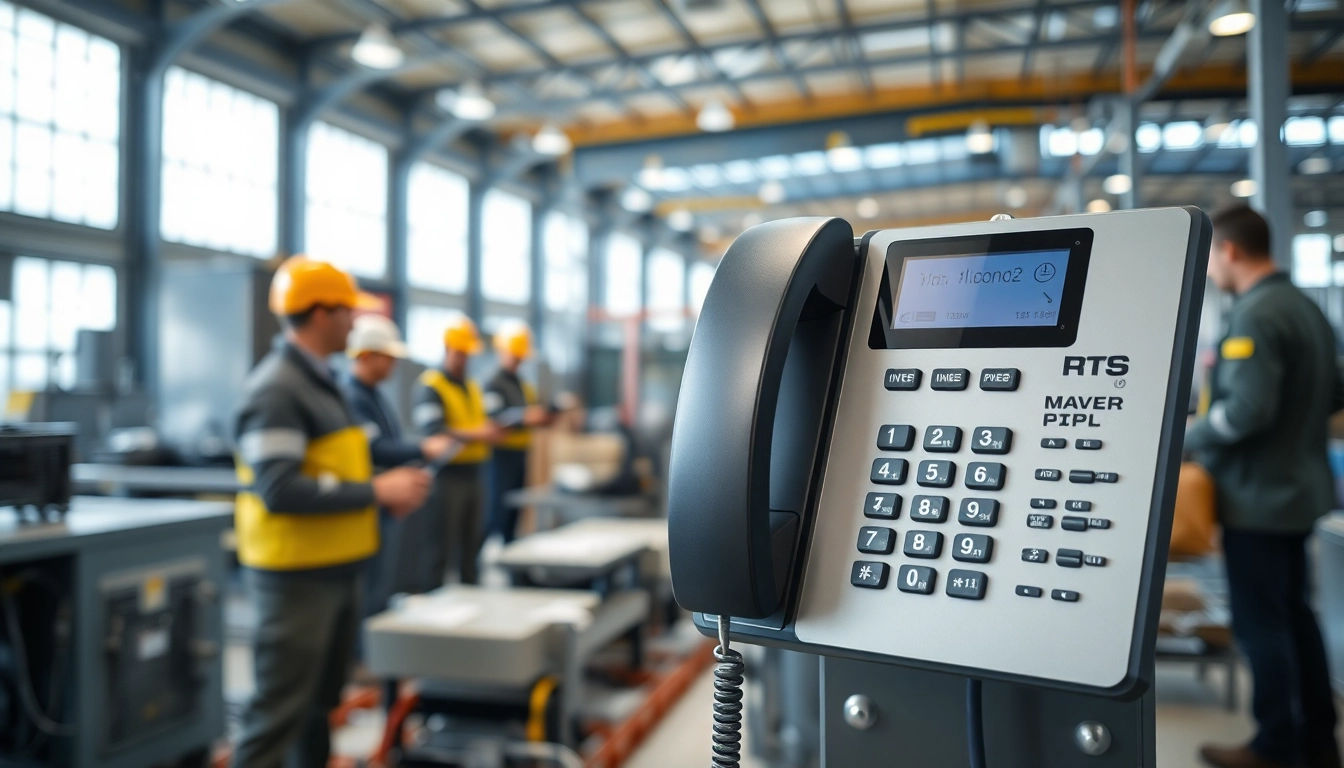 Manufacturer of Industrial Telephone and Communication System Solutions showcased in a modern factory setting.