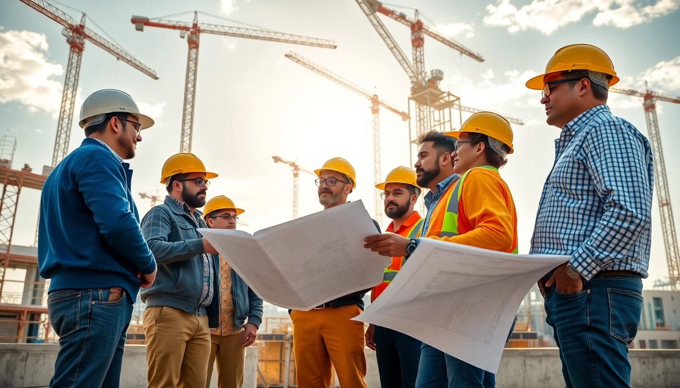 Construction association team collaborating on a construction site to improve safety and efficiency.