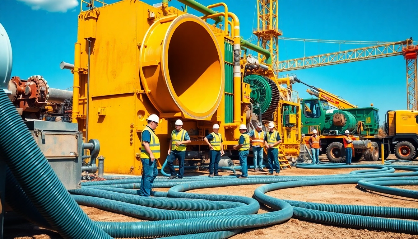 Engaging industrial water transfer services at a construction site with dynamic teamwork in action.