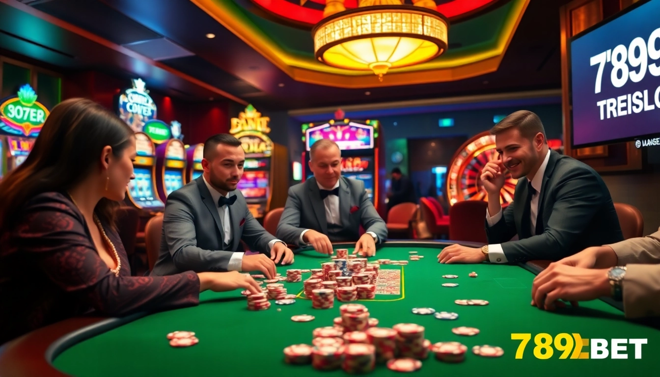 Players enjoy a thrilling poker game at 789BET casino, highlighting excitement and engagement.