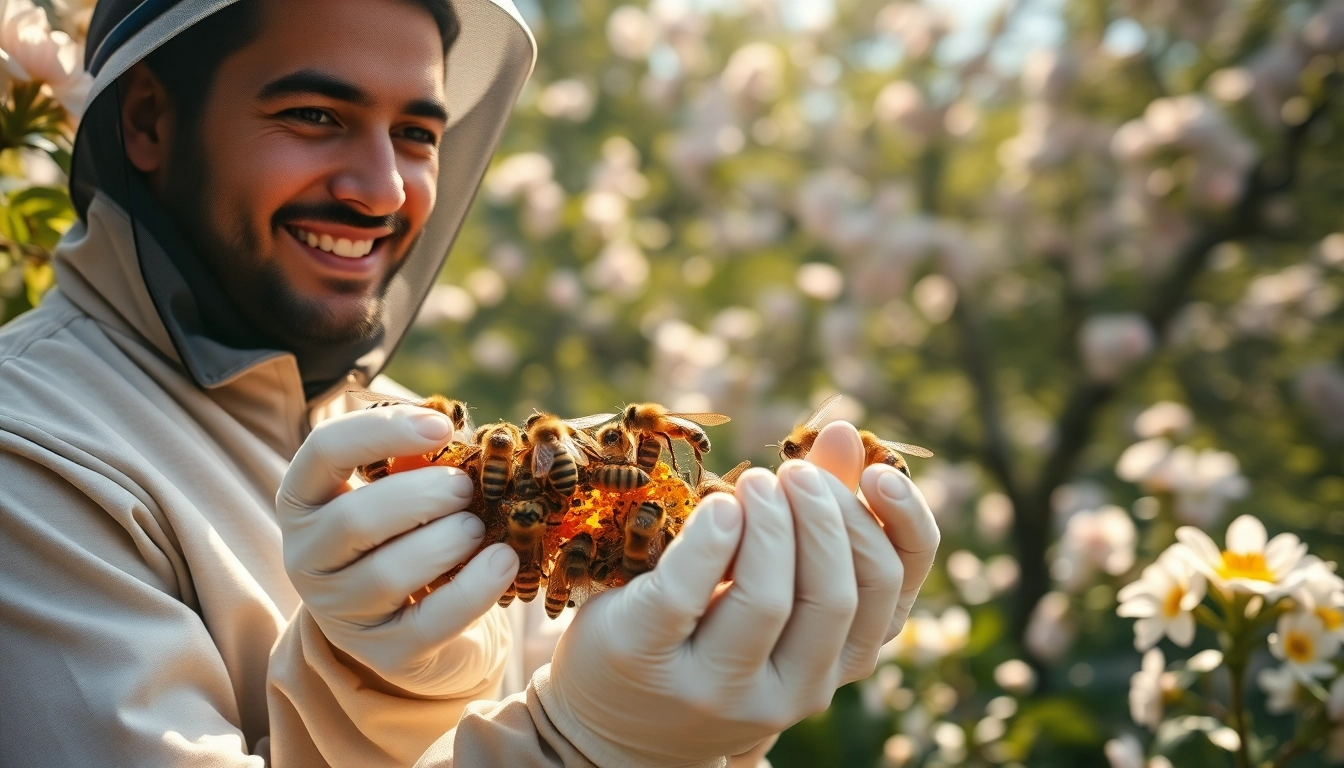 Expert handling of a bee removal service technician during a gentle relocation of honey bees.