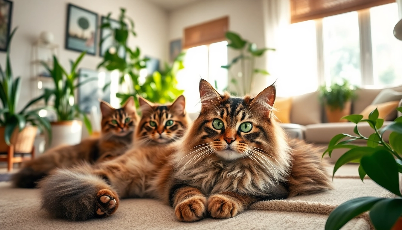 Maine Coon cats for sale showcasing their majestic features in a cozy living room.