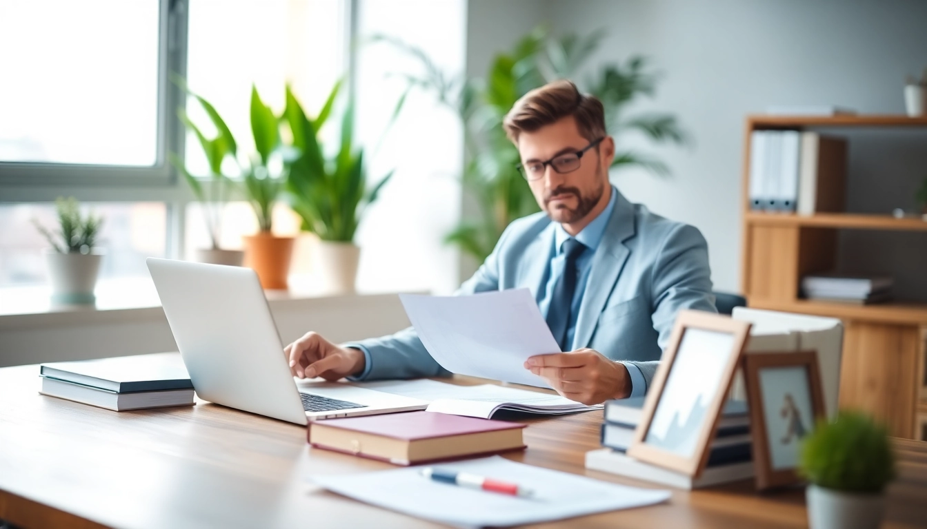 Family law attorney at https://www.buckheadfamilylaw.com reviewing legal documents in a modern office.
