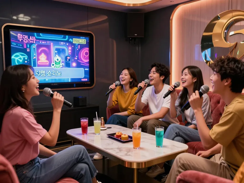 활기찬 분위기에서 친구들과 함께 부평쓰리노 노래방에서 즐거운 밤을 보내고 있습니다.