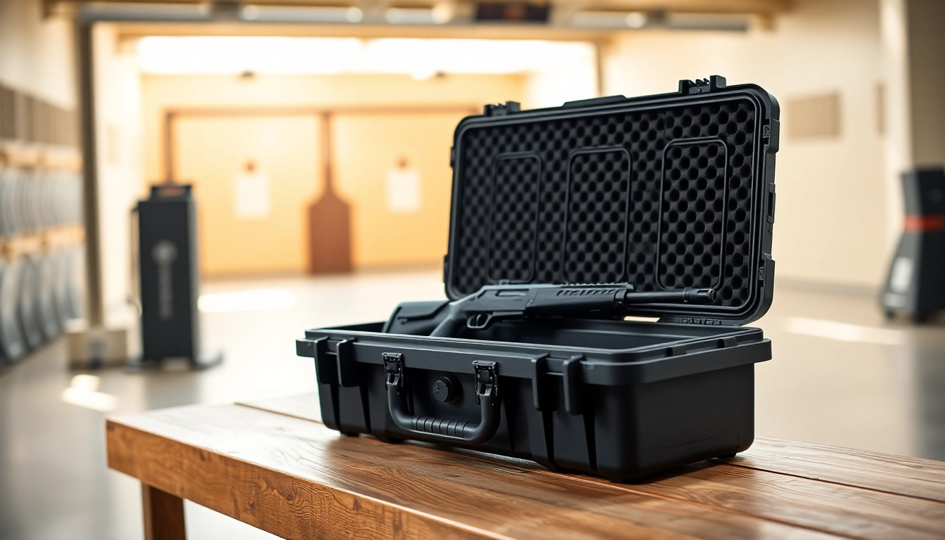 Showcasing the pelican rifle case with an elegant design and functionality in a shooting range setting.
