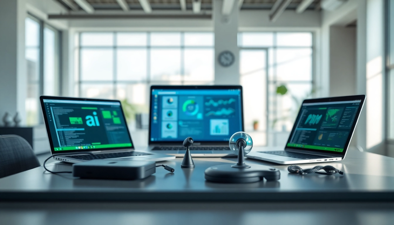 Showcasing ai tools in a modern workspace enhances productivity and creativity.