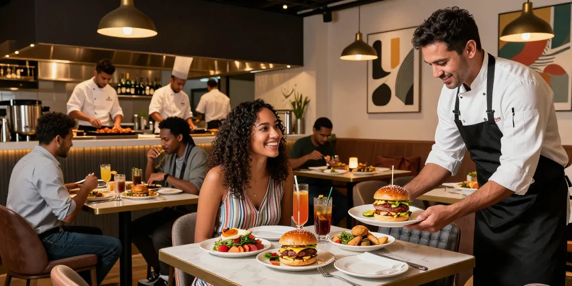 Guests at ROKOK88 enjoying gourmet burgers, highlighting the rokok88 login for an exceptional dining experience.