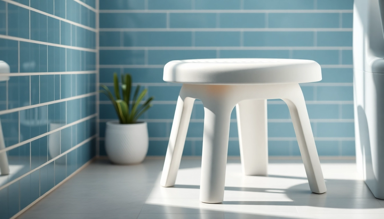 Duschhocker in einem modernen Badezimmer, ergonomisch gestaltet und für Sicherheit optimiert.