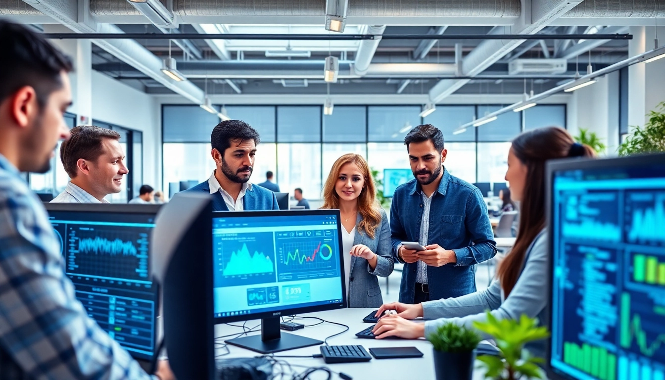 Collaborating IT professionals in a modern office highlighting IT Fredericksburg services and teamwork.