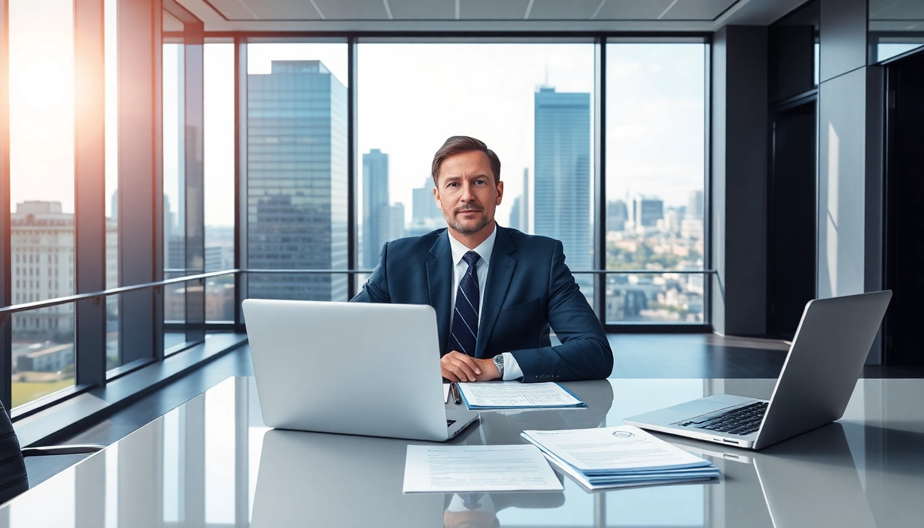 Washington DC Startup Lawyer confidently advising clients in a modern office.