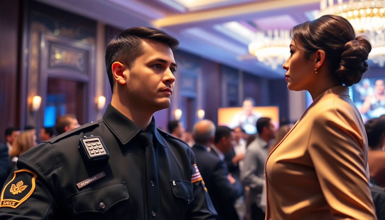 Security Guards maintaining vigilance at an upscale event venue, showcasing professionalism and safety.