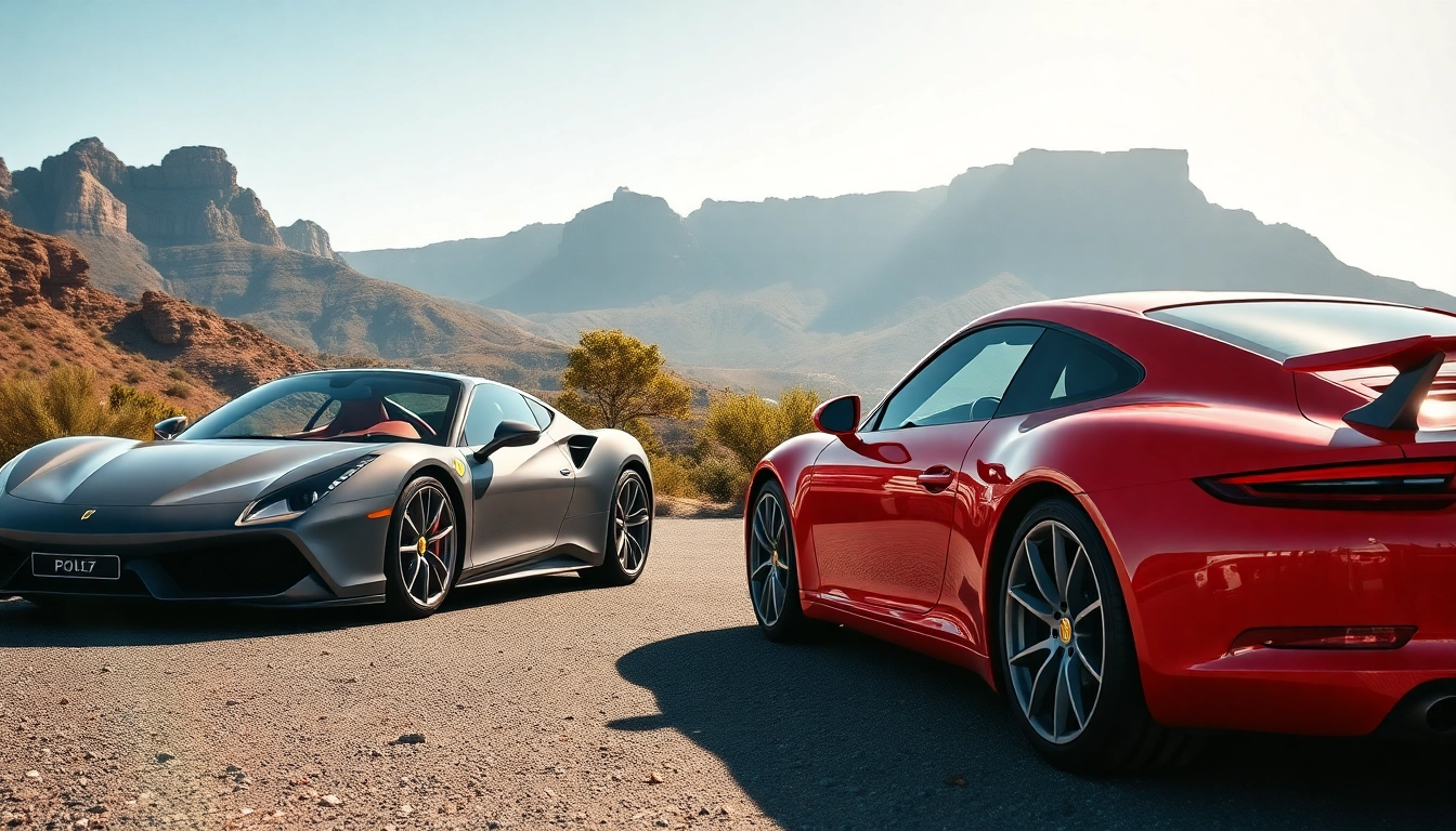 Admire luxury sports cars Cape Town showcased against Table Mountain backdrop