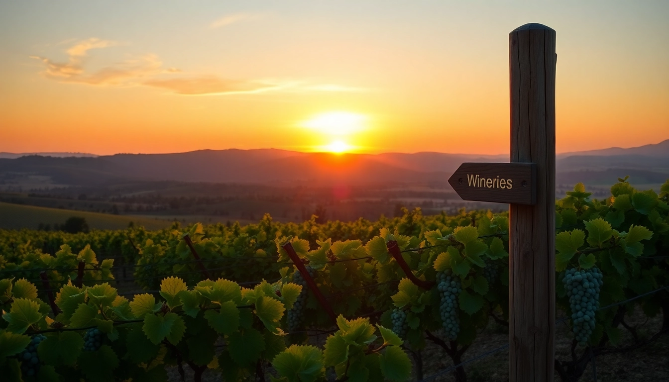 Experience the stunning vineyards of Clarksburg, CA, under a vibrant sunset backdrop.