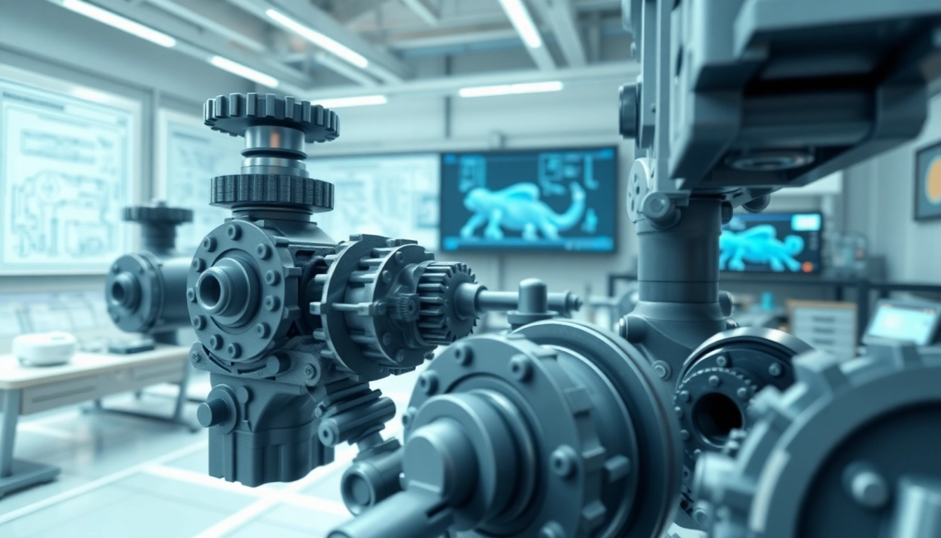 Technische Animation zeigt bewegliche mechanische Systeme in einem modernen Arbeitsumfeld.