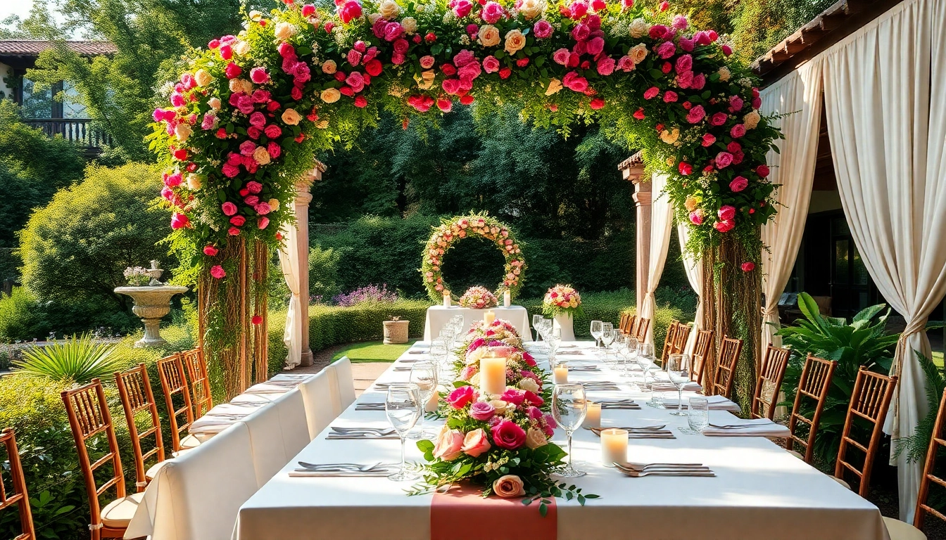 Beautiful weddings venue featuring elegant decor amidst lush greenery