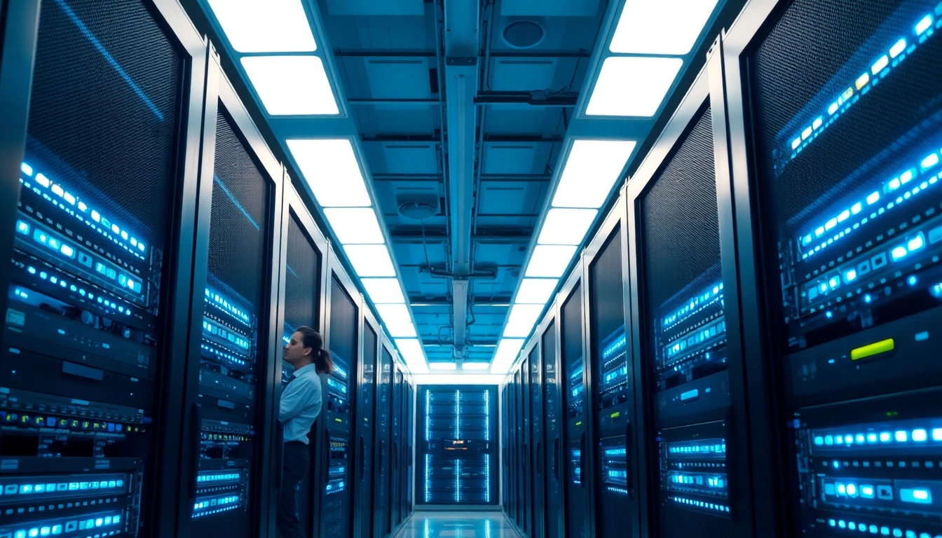 Streamlined server room at https://aminserve.com showcasing high-performance technology and maintenance.